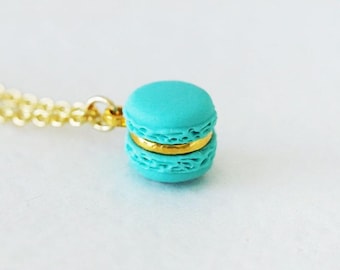 Mint Macaron Pendant Necklace, Kawaii Polymer Clay Food Jewelry