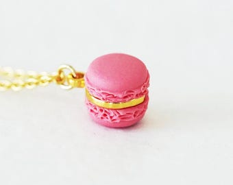 Mini Pink Macaron Necklace: Handmade Polymer Clay Kawaii Jewelry