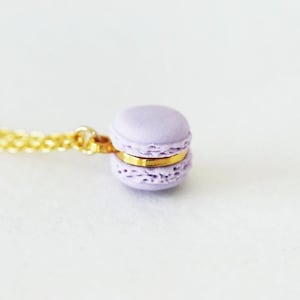 Mini Light Purple Macaron Necklace, Kawaii Pastel Jewelry Polymer Clay Dessert Pendant Cute Handmade Gift for Her Christmas Food Charm
