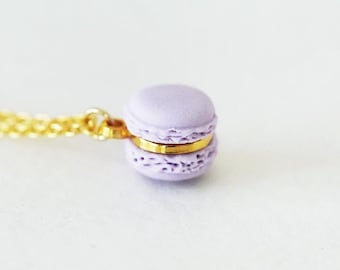 Mini Macaron Necklace, Light Purple Pastel Kawaii Jewelry, Food Charm