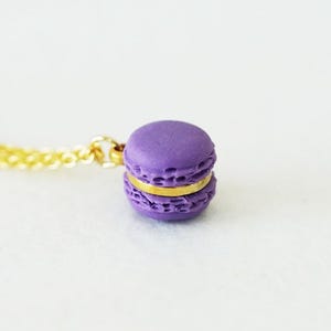 Mini Purple Macaron Necklace Kawaii Dessert Jewelry Handmade Polymer Clay Pendant Pastel Gift for Her Cute Food Charm Christmas Gift Idea