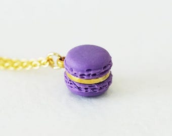 Mini Purple Macaron Necklace, Handmade Polymer Clay Kawaii Charm