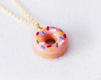 Handmade Pink Donut Pendant Necklace: Kawaii Dessert Jewelry