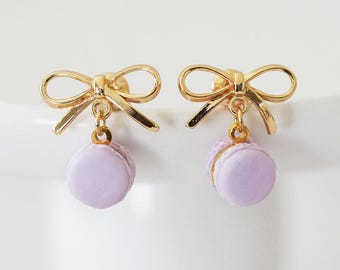 Mini Macaron Stud Earrings: Kawaii Light Purple Dessert Jewelry