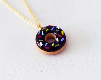 Chocolate Donut Pendant Necklace: Handmade Resin Clay Kawaii Charm
