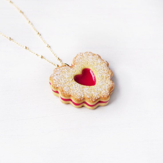Jammy Dodger Galleta Collar Colgante de Corazón-San Valentín Joyería-Hecho a Mano