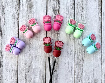 Tulip Stitch Stoppers, Needle Stoppers, Point Protectors, Flowers, Summer, Knitting Notion, Knitting Accessory, Needle Huggers, Silicone