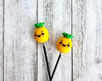 Needle Stoppers, Stitch Stoppers, Point Protectors, Summer, Pineapples, Knitting Notion, Knitting Accessory, Needle Huggers, Silicone, Fruit