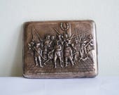 Silver Plated Cigarette Case with Historical Scene Tobacco Case Cigarette Holder
