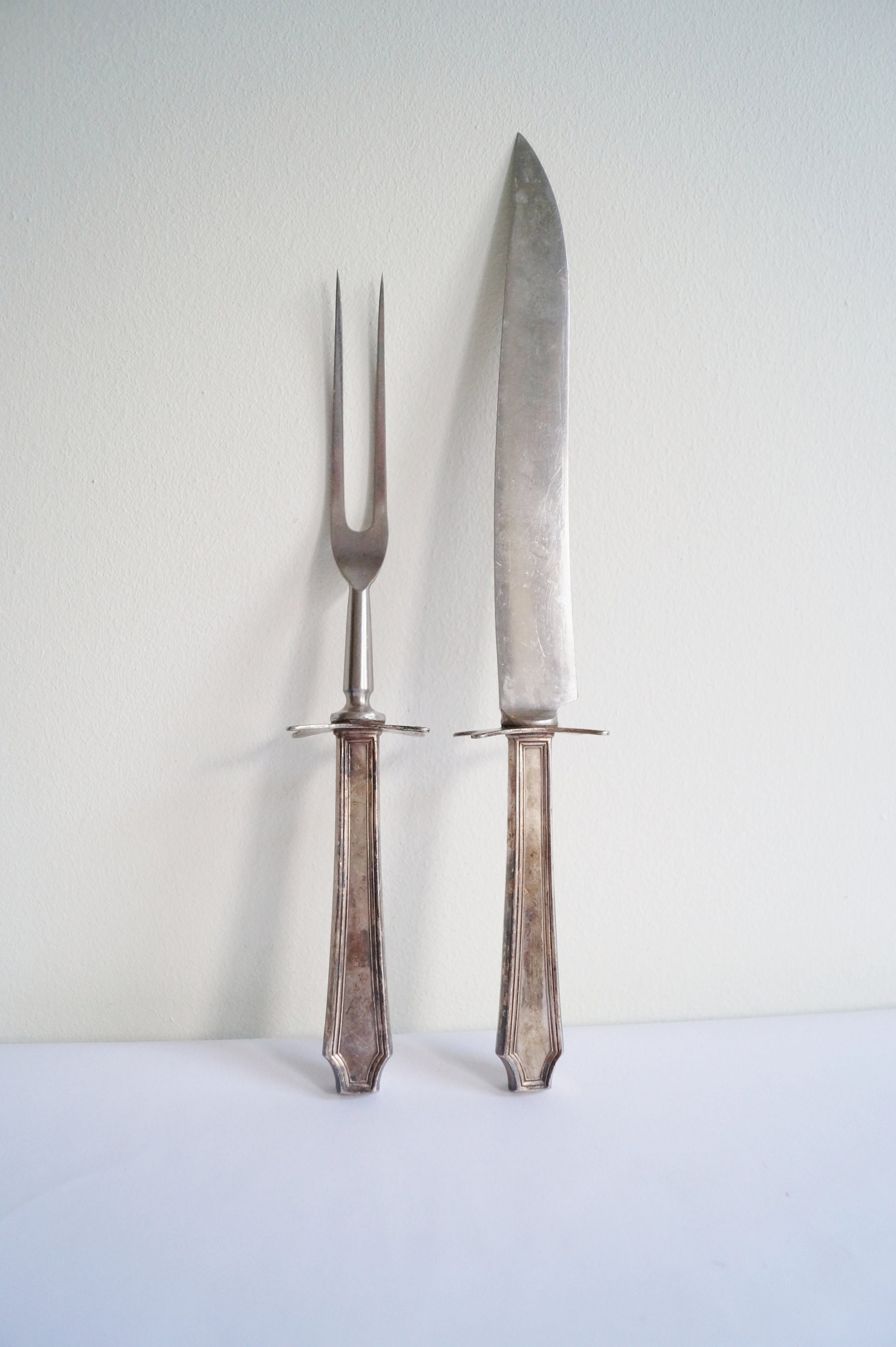 Old Carving Set Fork Knife Sharpener LEE'S Dragon Handles