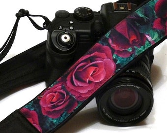 Roses Camera Strap. DSLR Camera Strap. Canon Camera Strap. Camera Accessories. Personalized Camera Strap