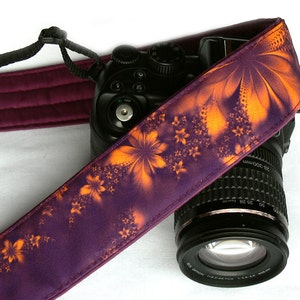 Flowers Camera Strap. DSLR Camera Strap. Orange Purple Camera Strap. Accessories. Etsy Gifts. Gifts for Her. Womens Camera Strap