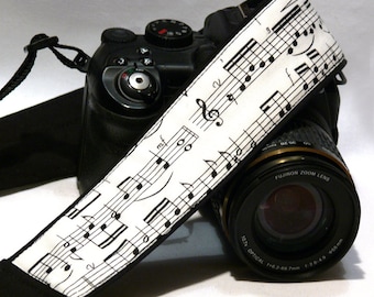 Music Camera Strap. Notes Camera Strap.  Personalized DSLR Camera Strap. Canon, Nikon Camera Strap. Women Accessories