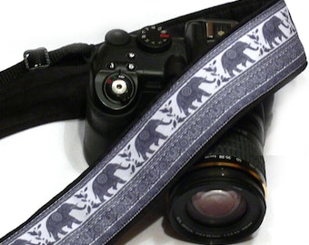 Elephants Camera Strap. Personalized camera Strap. Gray Camera Strap.  DSLR Camera Strap. Canon, Nikon Camera Strap. Photo Accessories