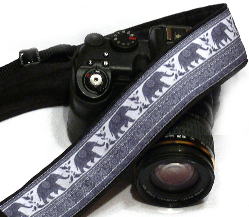 Elephants Camera Strap. Personalized camera Strap. Gray Camera Strap. DSLR Camera Strap. Canon, Nikon Camera Strap. Photo Accessories image 1