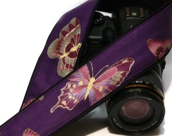 Butterflies Camera Strap. Nikon Canon Camera Strap. Purple Camera Strap. Personalized Gift for Her. Camera Accessories.