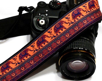 Lucky Elephants Camera Strap. Personalized Camera Strap.  DSLR Camera Strap. Canon, Nikon Camera Strap. Women Accessories. Gift Idea