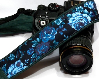 Blue Green Roses Camera Strap. Canon Nikon Camera Strap. Photo Camera Accessories. Gift Idea for Photographers.