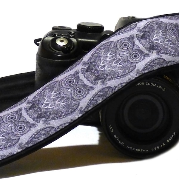 Gray Owls Camera Strap. Personalized Camera Strap. Padded Camera Strap. DSLR Camera Strap. Canon, Nikon Camera Strap. Photo Accessories.