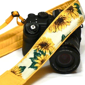 Camera Strap Sunflowers . DSLR Camera Strap. Canon Nikon Camera Strap. Yellow camera strap. Personalized Camera Strap. Camera Accessories