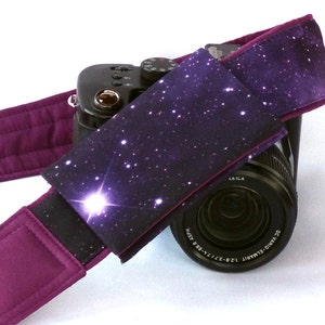 Galaxy Camera Strap with lens pocket. DSLR Camera Strap. Space Camera Strap. Purple Padded Camera Strap. Etsy Gifts. Camera Accessories