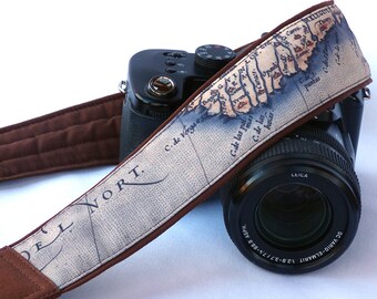 Vintage Map Camera Strap. Personalized SLR, DSLR Camera Strap for Nikon, Canon, Sony, other cameras. Traveler Gift. Father's Day Gifts