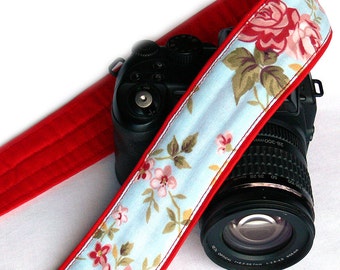Camera Strap Flowers, Canon Nikon Camera Strap. Blue Red camera strap. Cute Camera Strap. Personalized Accessories, Photographer Gift
