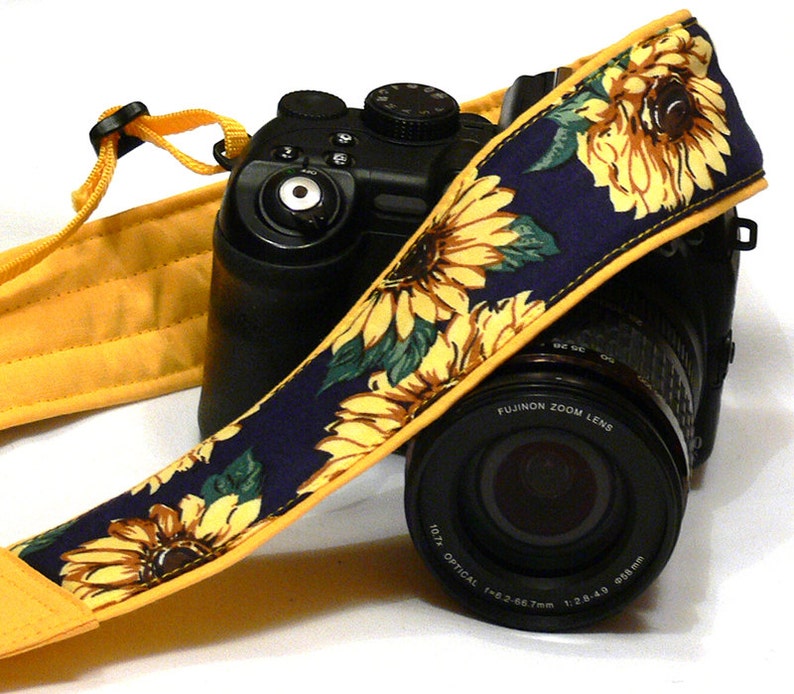 Sunflowers Camera Strap. DSLR SLR Mirrorless Camera Strap. Canon Nikon Camera Strap. Blue Yellow camera strap. Christmas Gift. 