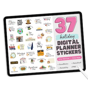 Holiday Digital Planner Stickers - PNG Digital Planner Stickers for Apps Like GoodNotes - 37 Holiday Digital Stickers