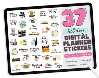 Holiday Digital Planner Stickers - PNG Digital Planner Stickers for Apps Like GoodNotes - 37 Holiday Digital Stickers