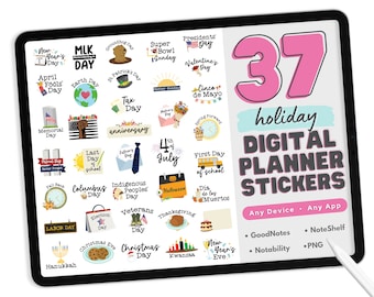 Holiday Digital Planner Stickers - PNG Digital Planner Stickers for Apps Like GoodNotes - 37 Holiday Digital Stickers