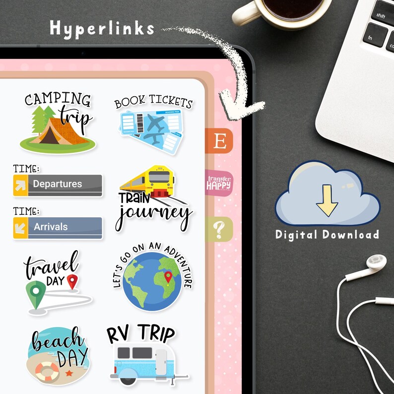 35 Travel & Adventure Digital Stickers, Compatible with ANY Digital Planner App (including GoodNotes) image 4