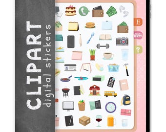 54 Clipart Icon Digital Stickers, Compatible with ANY Digital Planner App (including GoodNotes)