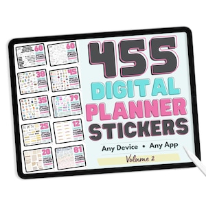Zestaw naklejek do cyfrowego planera - Naklejki cyfrowe, kompatybilne z KAŻDĄ aplikacją, np. GoodNotes - Mega zestaw 455 naklejek cyfrowych - Tom 2