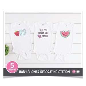 Printable Iron-ons for Girl Baby Shower Decorating Station 5 Designs on One Printable Sheet DIY ...