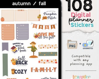 108 Fall & Autumn Digital Stickers, Compatible with ANY Digital Planner App (including GoodNotes)