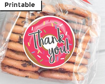 Donut Thank You Sticker -- Donut Party Favor PNG, PDF, JPG -- Cute Donut Design