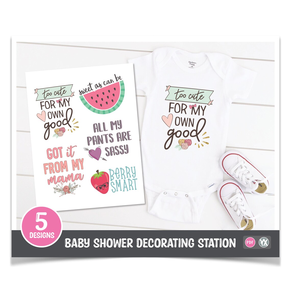 Printable Iron-ons for Girl Baby Shower Decorating Station 5 - Etsy