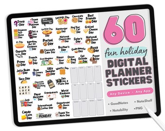 Fun Holiday Digital Planner Stickers - PNG Digital Planner Stickers for Apps Like GoodNotes - 60 Silly Holiday Digital Stickers
