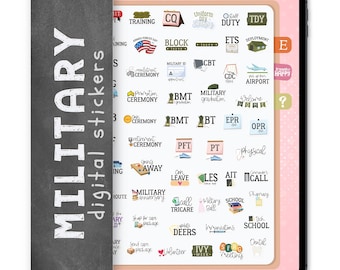 57 Military Life Digital Stickers, Compatible with ANY Digital Planner App (including GoodNotes)