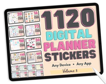Digital Planner Stickers Bundle - PNG Digital Stickers, Compatible with ANY App, Like GoodNotes - Bundle of 1120 Digital Stickers - Volume 3