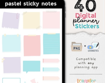 40 Sticky Note Digital Stickers, Compatible with ANY Digital Planner App (including GoodNotes)