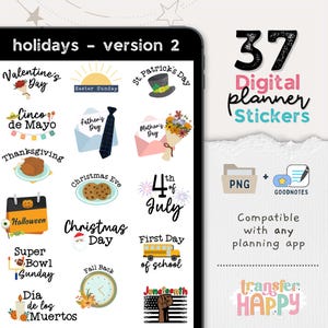 37 Holiday Digital Stickers, Compatible with ANY Digital Planner App (including GoodNotes)
