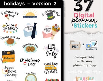 37 Holiday Digital Stickers, Compatible with ANY Digital Planner App (including GoodNotes)