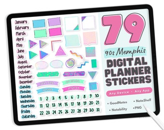 90s Memphis Digital Planner Stickers - PNG Digital Planner Stickers, Compatible with ANY App, Like GoodNotes - 79 Retro 90s Digital Stickers
