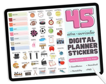 After School Digital Planner Stickers - PNG Digital Planner Stickers, Compatible with ANY App, Like GoodNotes - 42 Sports Digital Stickers