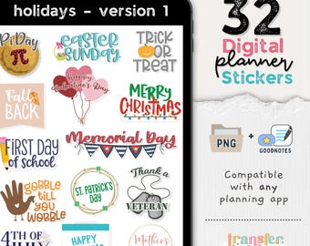 32 adesivi digitali per le vacanze, compatibili con QUALSIASI app di pianificazione digitale (inclusa GoodNotes)