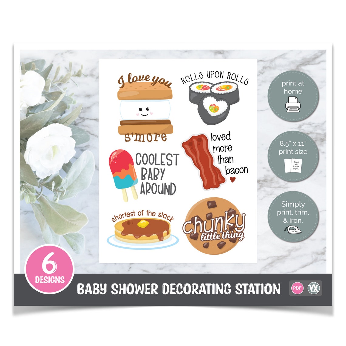 Printable Iron-ons for Baby Shower Decorating Station 6 - Etsy