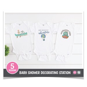 Printable Iron-ons for Baby Shower Decorating Station 5 Designs on One Printable Sheet DIY Baby ...