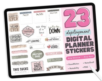 Military Digital Planner Stickers - PNG Digital Stickers, Compatible with ANY App, Like GoodNotes - 23 Deployment Theme Digital Stickers